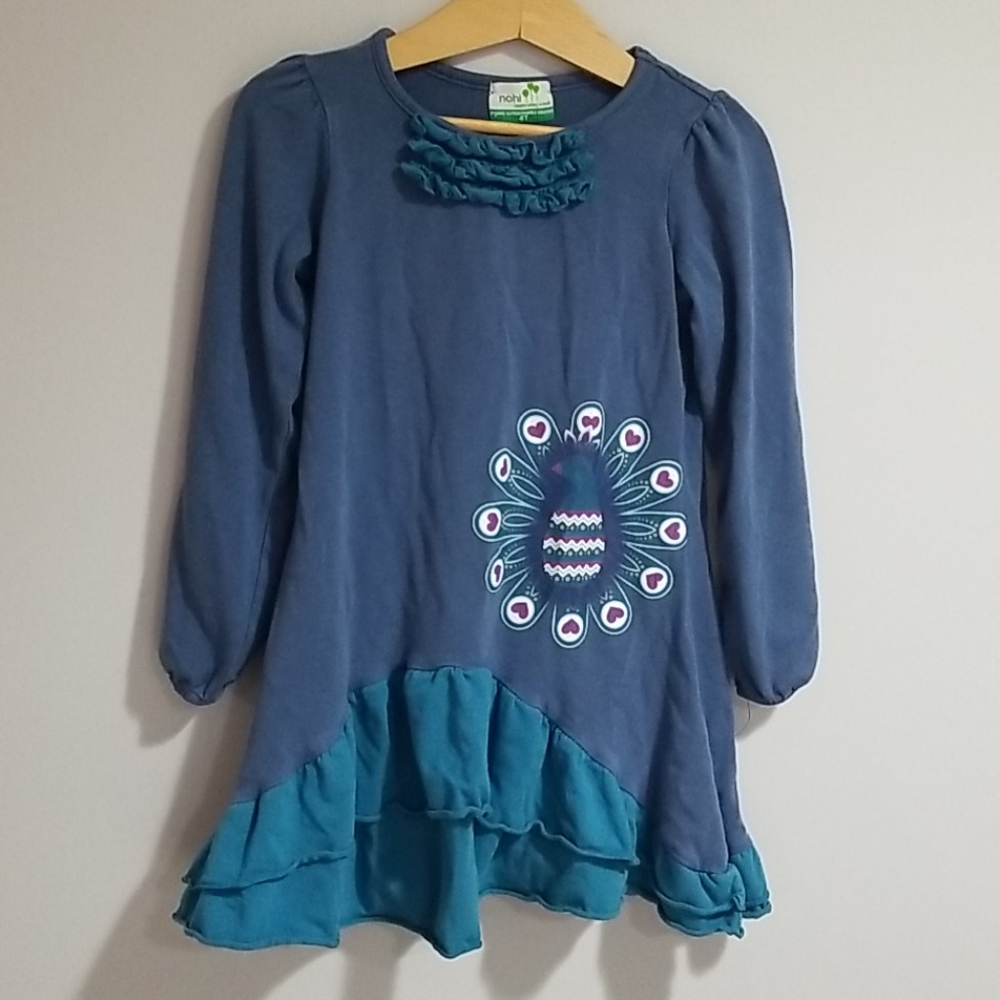 Girl's teal blue with peacock print, sz 4T